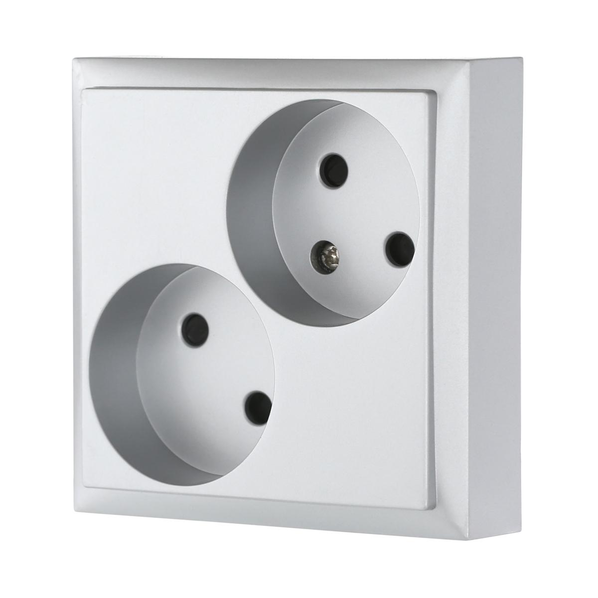 фото розетка lk studio двойная без з/к, со шторками (серебристый металлик) lk60 863603-1 | 220svet.ru