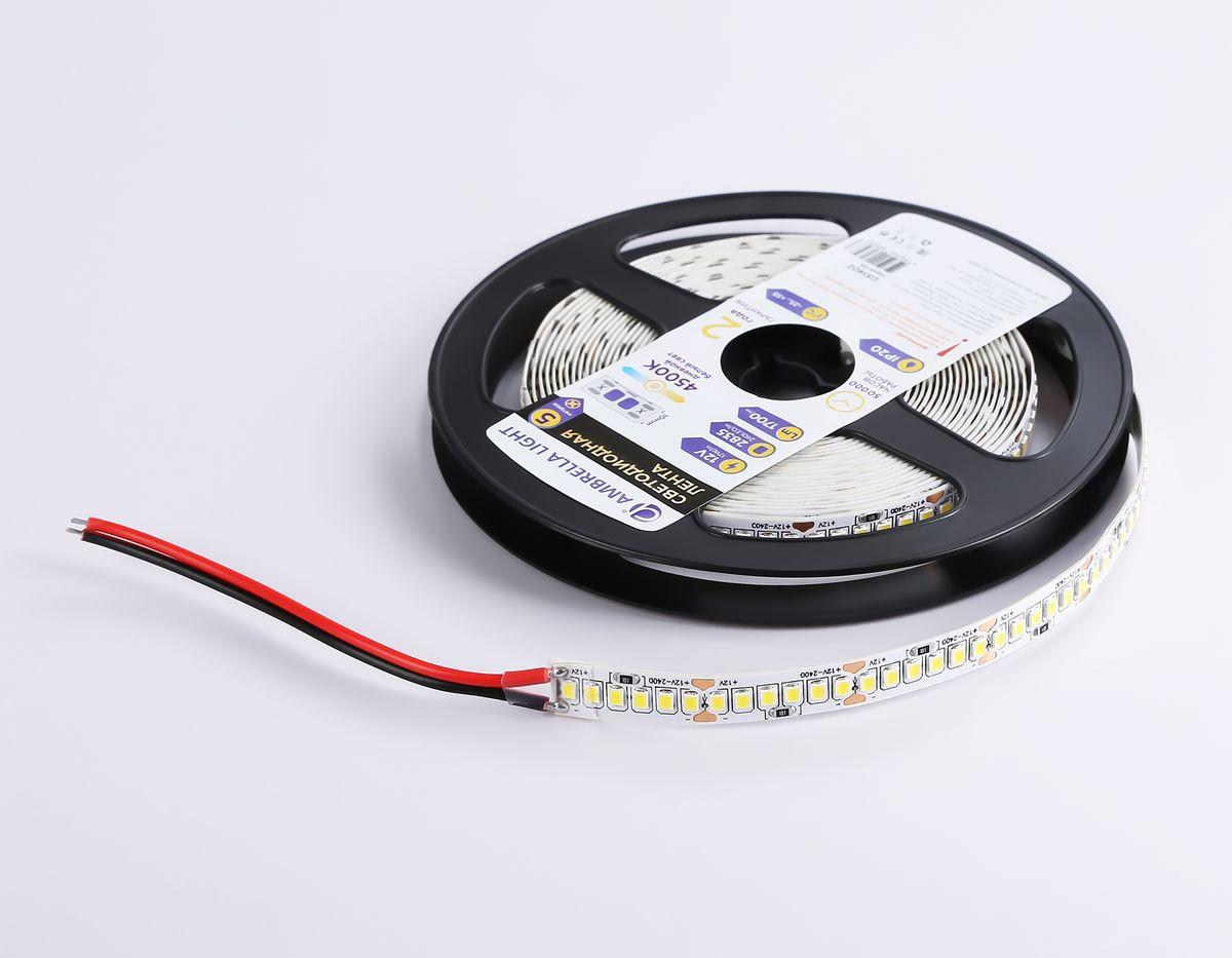 фото светодиодная лента дневной белый ambrella light 17w/m 240led/m 2835smd 4500к 5m gs1402 | 220svet.ru