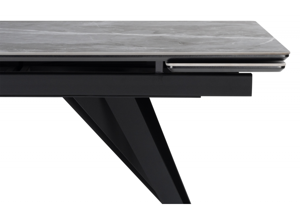 фото керамический стол раскладной woodville дарвин 140(200)х80 серый мрамор larka grey / черный 612205 | 220svet.ru