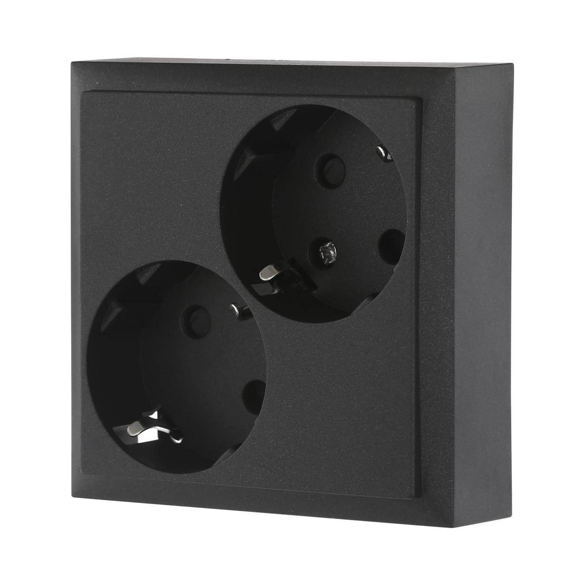 фото розетка lk studio двойная с з/к, со шторками (черный бархат) lk60 863508-1 | 220svet.ru