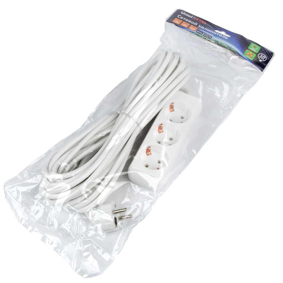 фото удлинитель uniel 3гн х 10м с/з s-gcu3-10 white ul-00010004 | 220svet.ru
