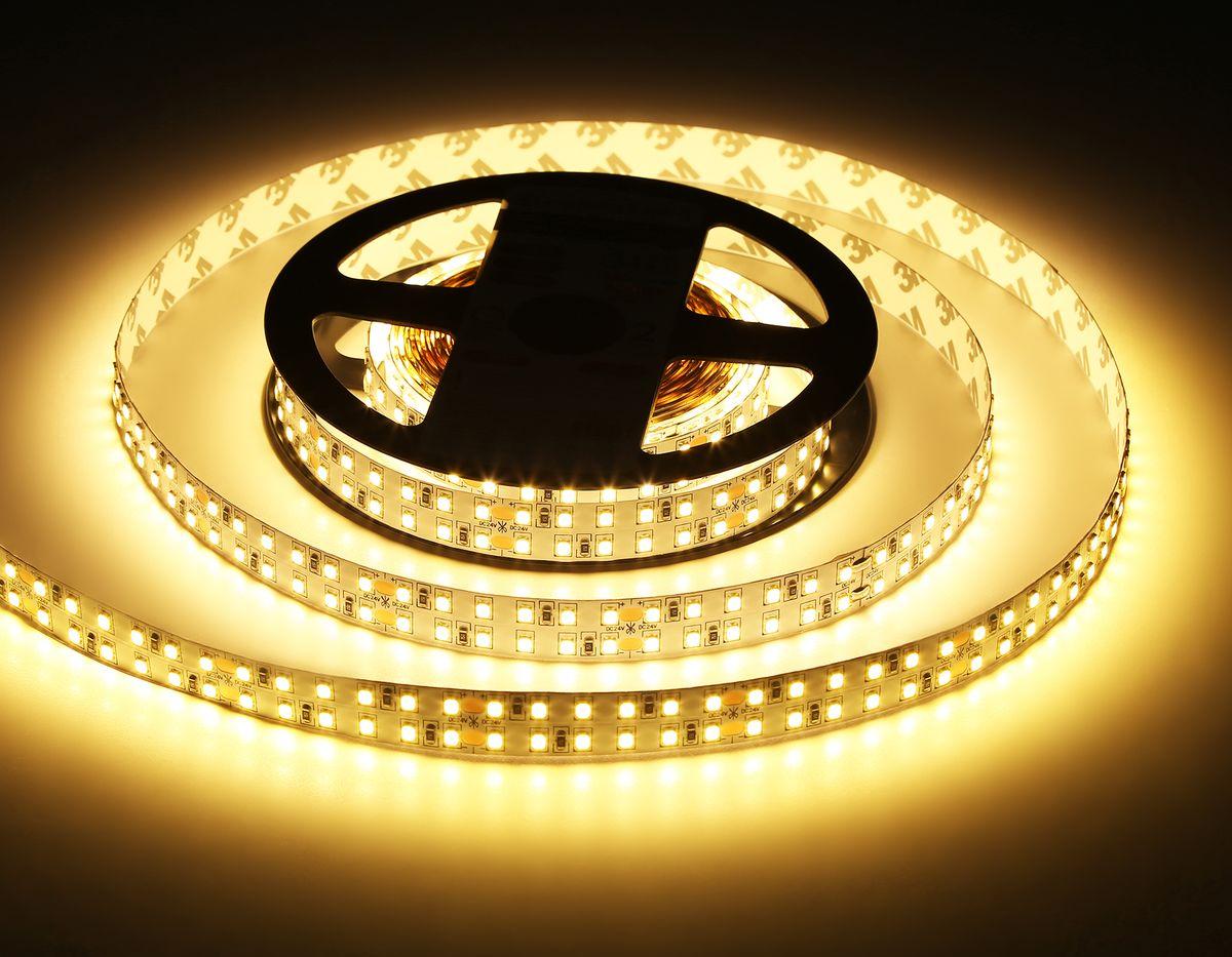 фото светодиодная лента теплый белый ambrella light 24w/m 240led/m 2835smd 3000к 5m gs3701 | 220svet.ru