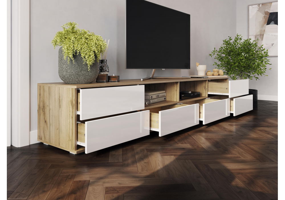 фото тв-тумба woodville маллоу дуб вотан / белый глянец 563533 | 220svet.ru