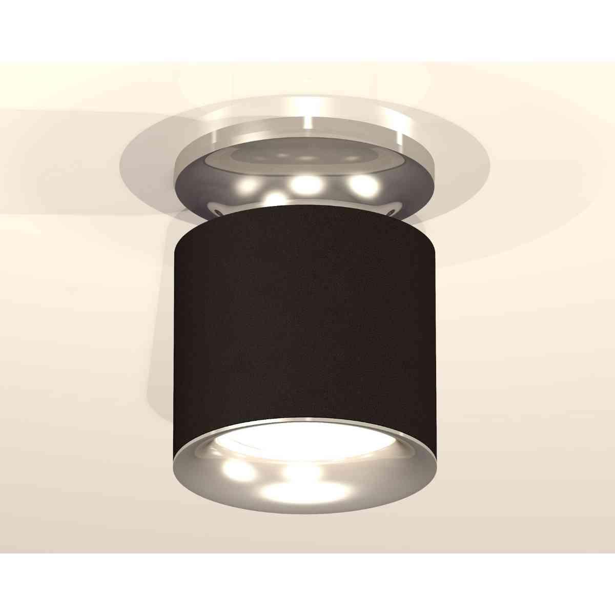 фото комплект накладного светильника ambrella light techno spot xs7402083 sbk/psl черный песок/серебро полированное (n7927, c7402, n7012) | 220svet.ru