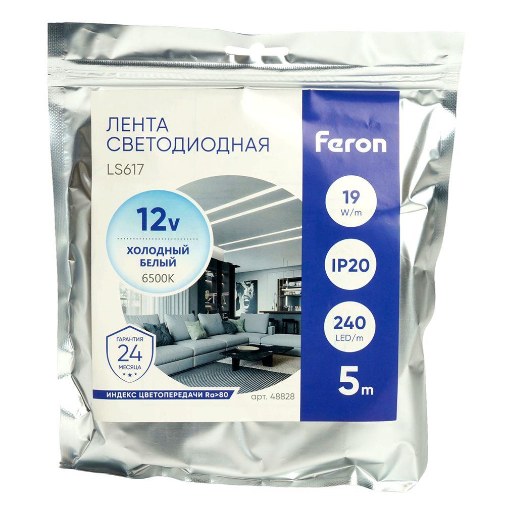 фото светодиодная лента feron 19w/m 240led/m 2835smd холодный белый 5м ls617 48828 | 220svet.ru