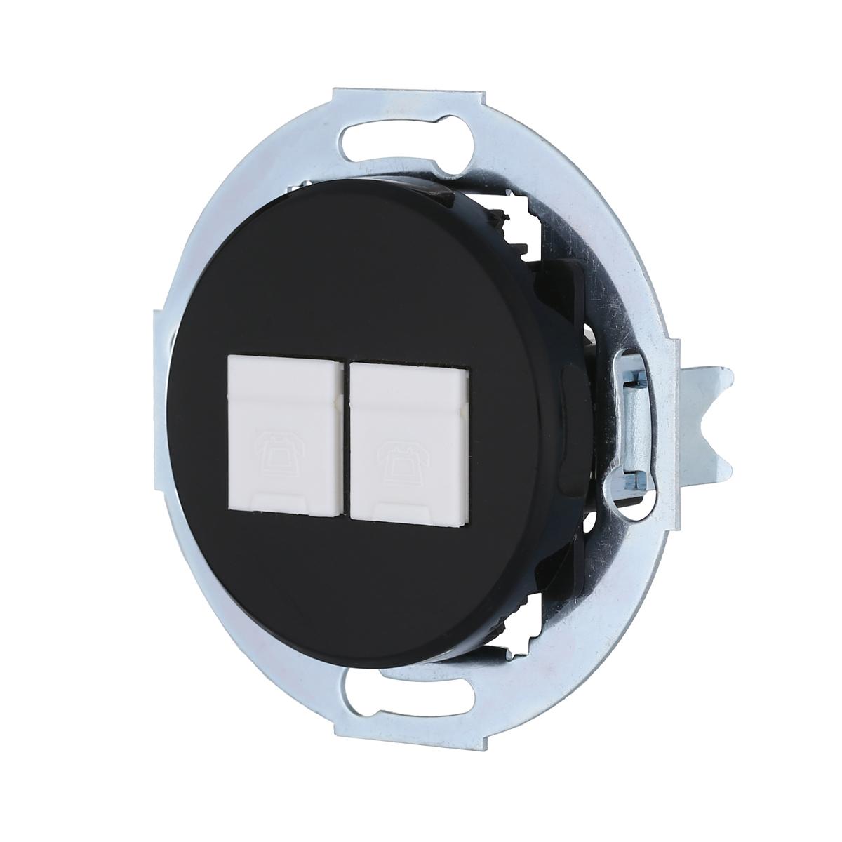 фото розетка lk studio телефонная 2хrj-12 с накладкой (черный) vintage 885908-1 | 220svet.ru