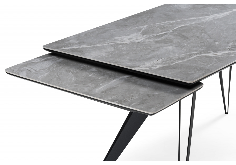 фото керамический стол раскладной woodville дарвин 140(200)х80 серый мрамор larka grey / черный 612205 | 220svet.ru