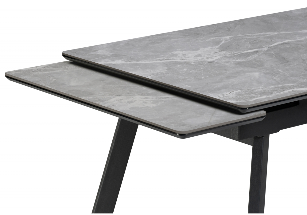 фото керамический стол раскладной 140(200)х80  woodville норман серый мрамор larka grey / черный 612198 | 220svet.ru