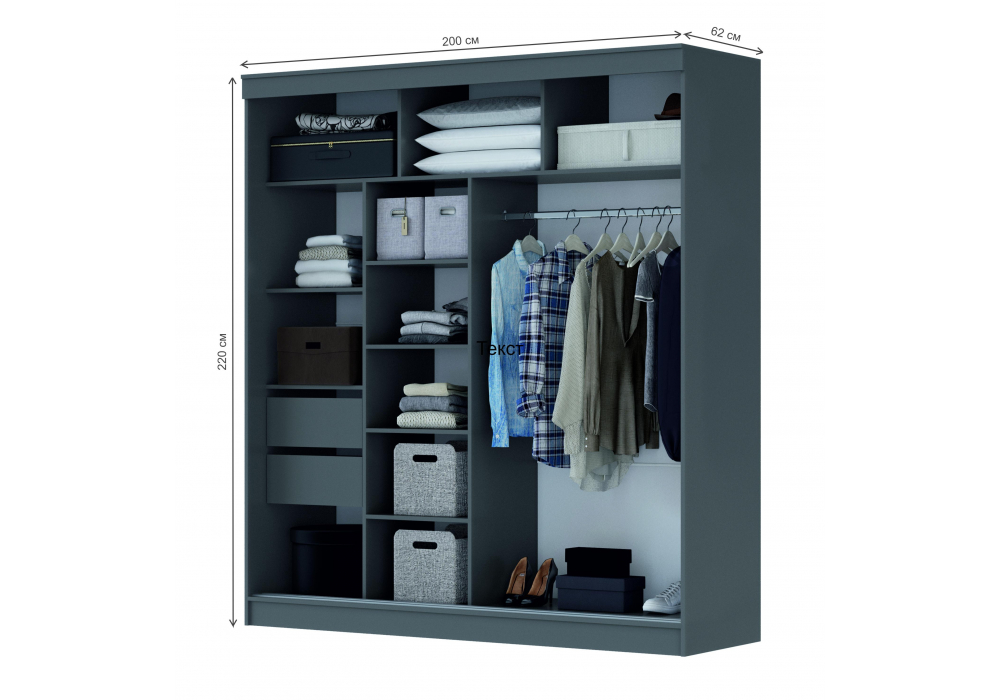 фото шкаф-купе woodville айвор 2,0м графит 614742 | 220svet.ru