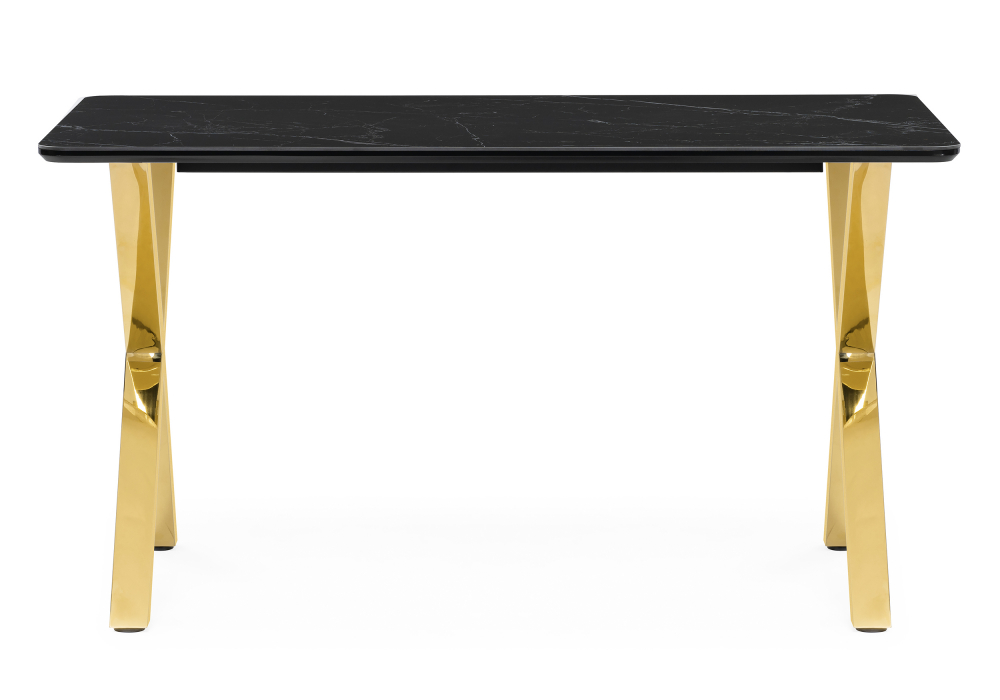 фото керамический стол woodville селена 3 140х80 черный мрамор / золото 606405 | 220svet.ru