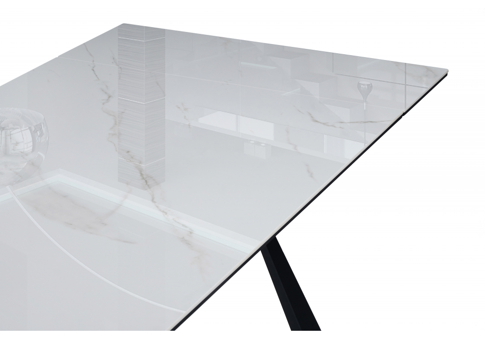 фото керамический стол раскладной woodville маунт белый мрамор / черный кварц / черный 621199 | 220svet.ru