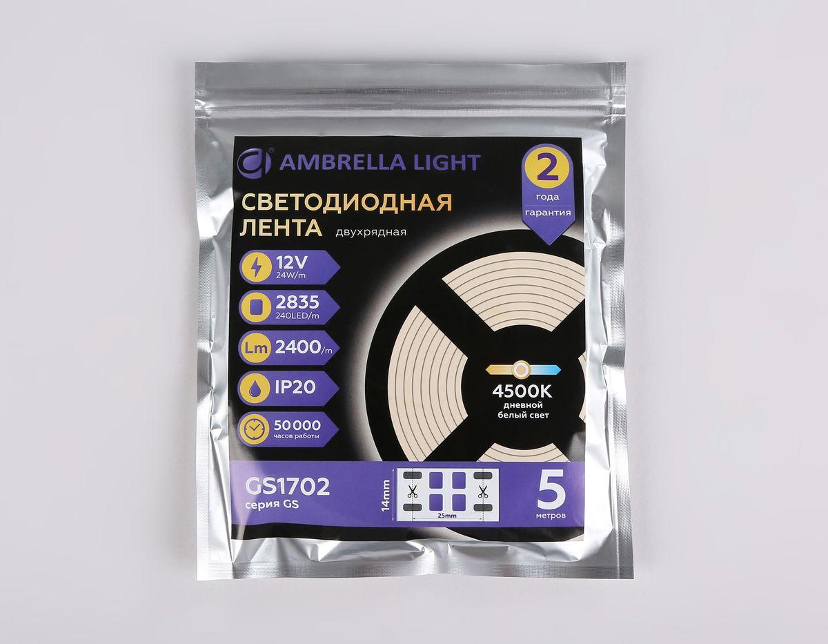 фото светодиодная лента дневной белый ambrella light 24w/m 240led/m 2835smd 4500к 5m gs1702 | 220svet.ru